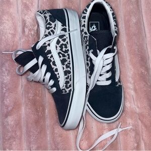 Vans Black and White Leopard Print Kids Sneakers